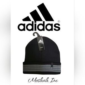 Adidas Men Climawarm SOFT STRETCH Beanie Knit Hat Black Fold Cuffed ONE SIZE NWT